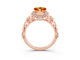 Rose gold Heart Cut Citrine Solitaire Ring with Filigree Band and Four-Prong Setting_27