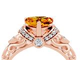 Rose gold Heart Cut Citrine Solitaire Ring with Filigree Band and Four-Prong Setting_28