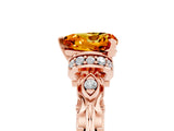 Rose gold Heart Cut Citrine Solitaire Ring with Filigree Band and Four-Prong Setting_29
