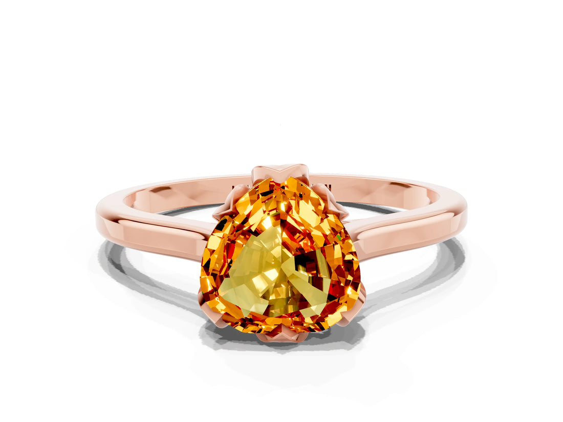 Rose gold Heart Cut Citrine Solitaire Ring with Flower Prong Setting and Classic Band_12
