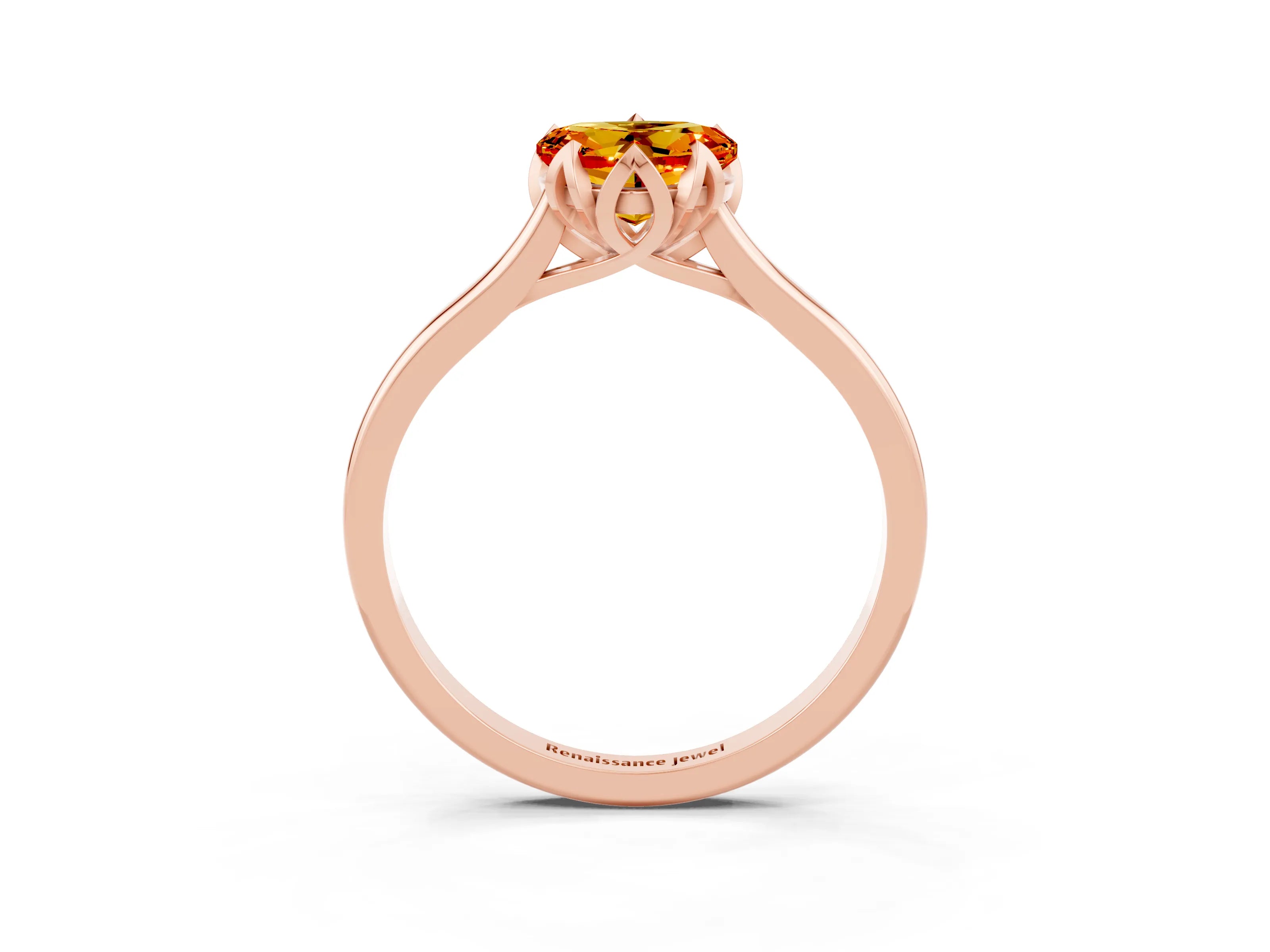 Rose gold Heart Cut Citrine Solitaire Ring with Flower Prong Setting and Classic Band_15