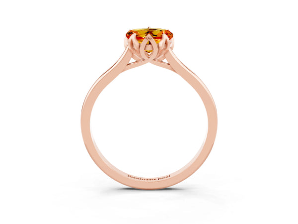 Rose gold Heart Cut Citrine Solitaire Ring with Flower Prong Setting and Classic Band