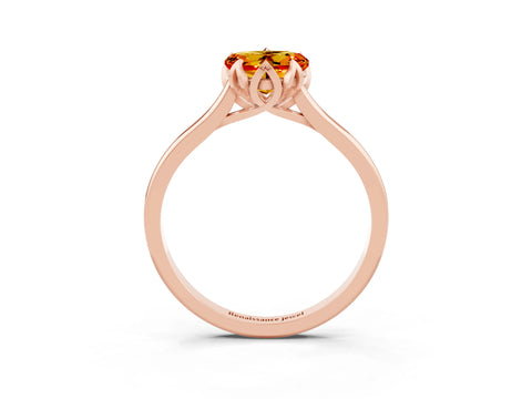 Rose gold Heart Cut Citrine Solitaire Ring with Flower Prong Setting and Classic Band_15