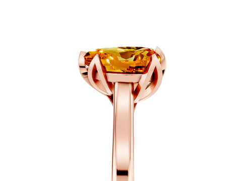 Rose gold Heart Cut Citrine Solitaire Ring with Flower Prong Setting and Classic Band_17