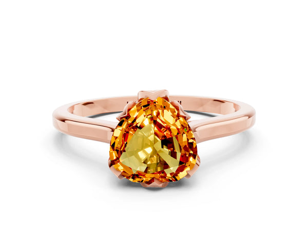 Rose gold Heart Cut Citrine Solitaire Ring with Flower Prong Setting and Classic Band