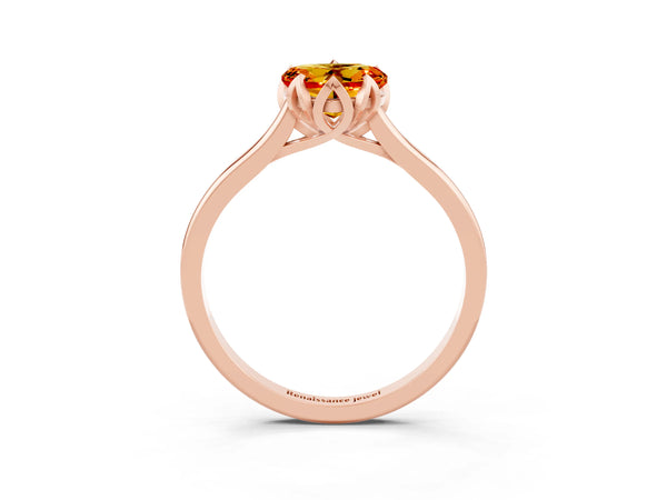 Rose gold Heart Cut Citrine Solitaire Ring with Flower Prong Setting and Classic Band