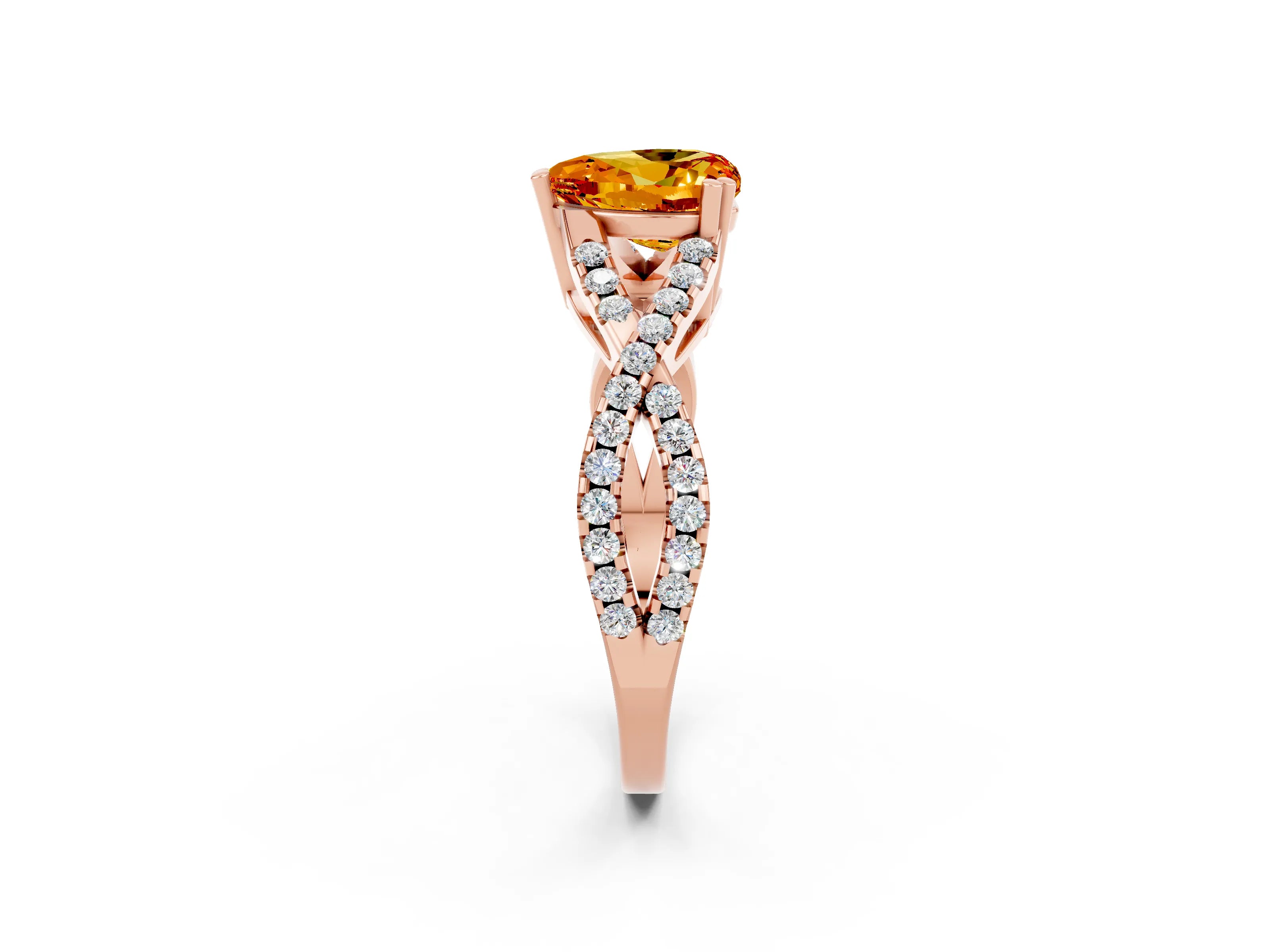 Rose gold Heart Cut Citrine Solitaire Ring with Four-Prong Setting and Twisted Pavé Band_2
