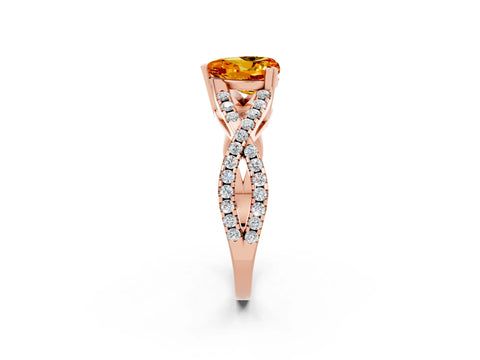 Rose gold Heart Cut Citrine Solitaire Ring with Four-Prong Setting and Twisted Pavé Band_2