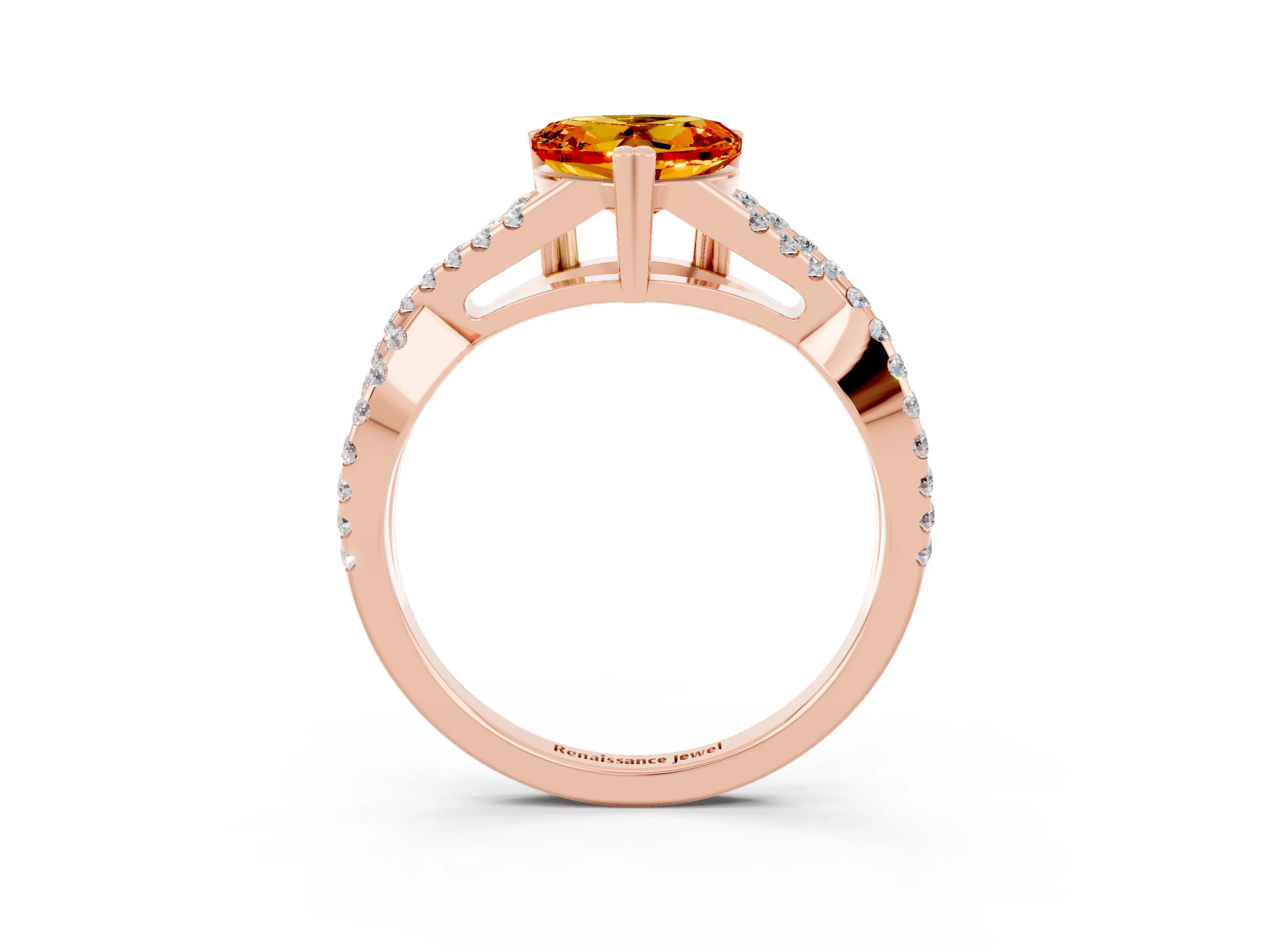Rose gold Heart Cut Citrine Solitaire Ring with Four-Prong Setting and Twisted Pavé Band_3