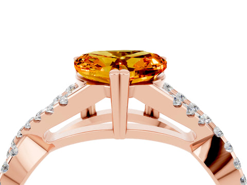 Rose gold Heart Cut Citrine Solitaire Ring with Four-Prong Setting and Twisted Pavé Band_4