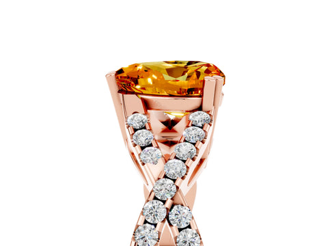 Rose gold Heart Cut Citrine Solitaire Ring with Four-Prong Setting and Twisted Pavé Band_5
