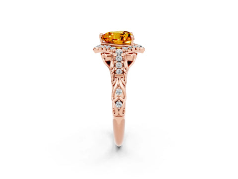 Rose gold Heart Cut Citrine Solitaire Ring with Hidden Halo and Pavé Band_14