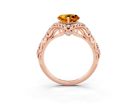 Rose gold Heart Cut Citrine Solitaire Ring with Hidden Halo and Pavé Band_15