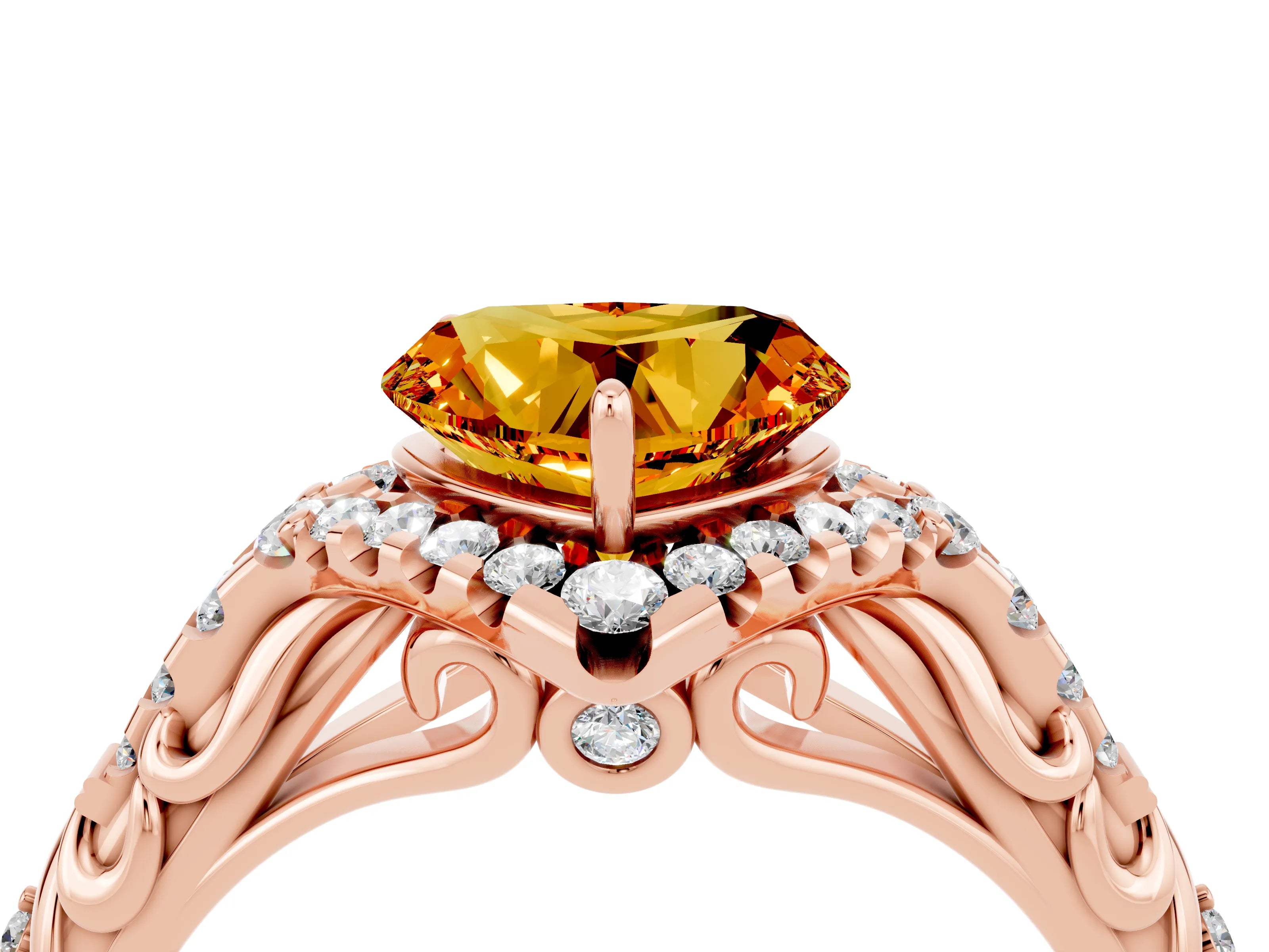 Rose gold Heart Cut Citrine Solitaire Ring with Hidden Halo and Pavé Band_16