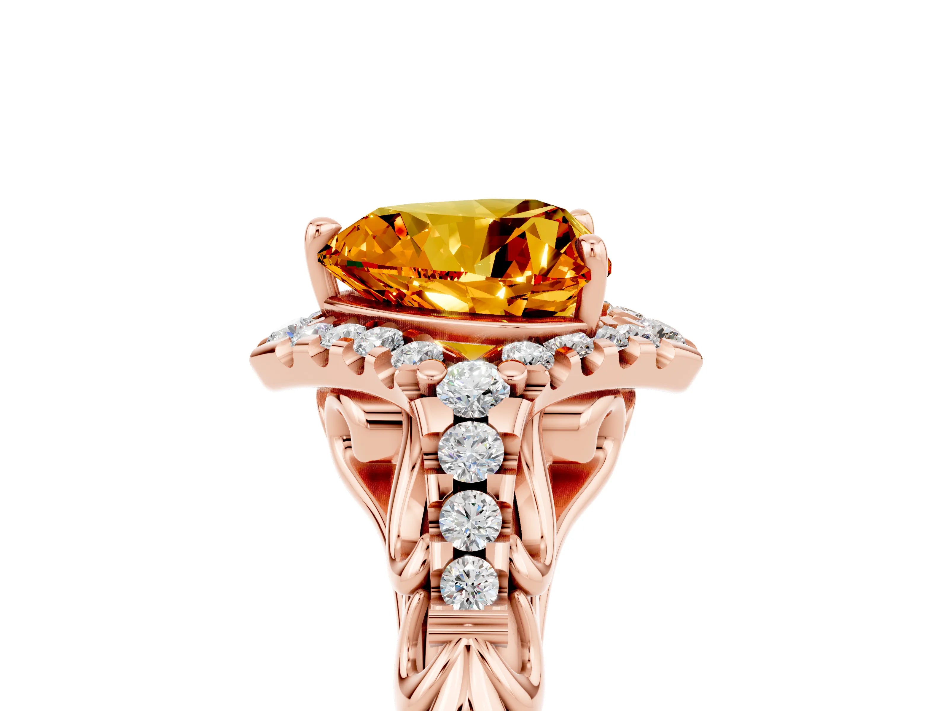 Rose gold Heart Cut Citrine Solitaire Ring with Hidden Halo and Pavé Band_17