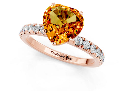Rose gold Heart Cut Citrine Solitaire Ring with Pavé Accents and Four-Prong Setting_1