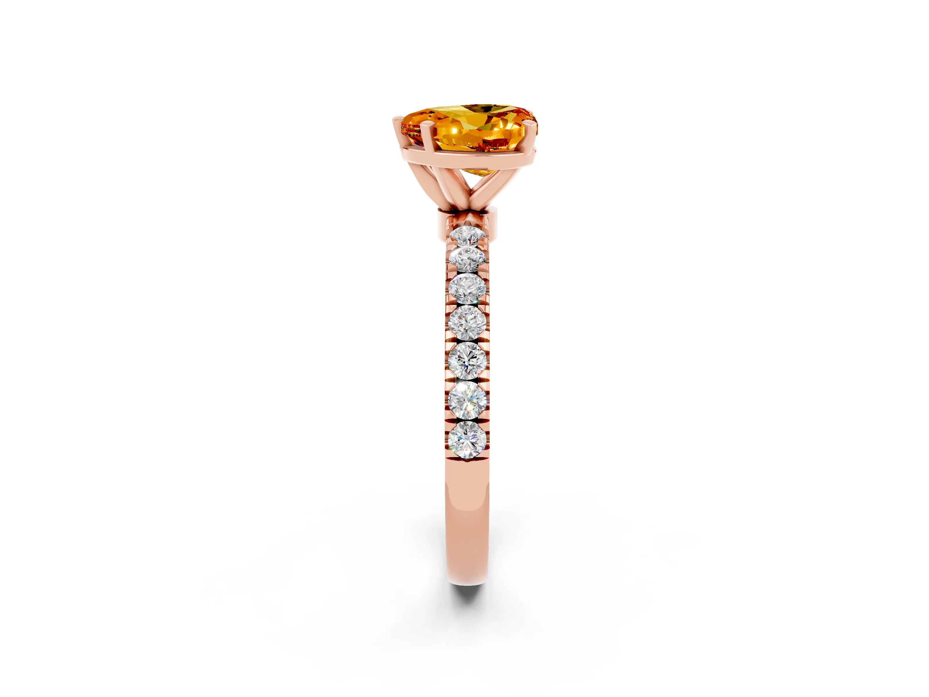 Rose gold Heart Cut Citrine Solitaire Ring with Pavé Accents and Four-Prong Setting_2