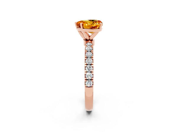 Rose gold Heart Cut Citrine Solitaire Ring with Pavé Accents and Four-Prong Setting