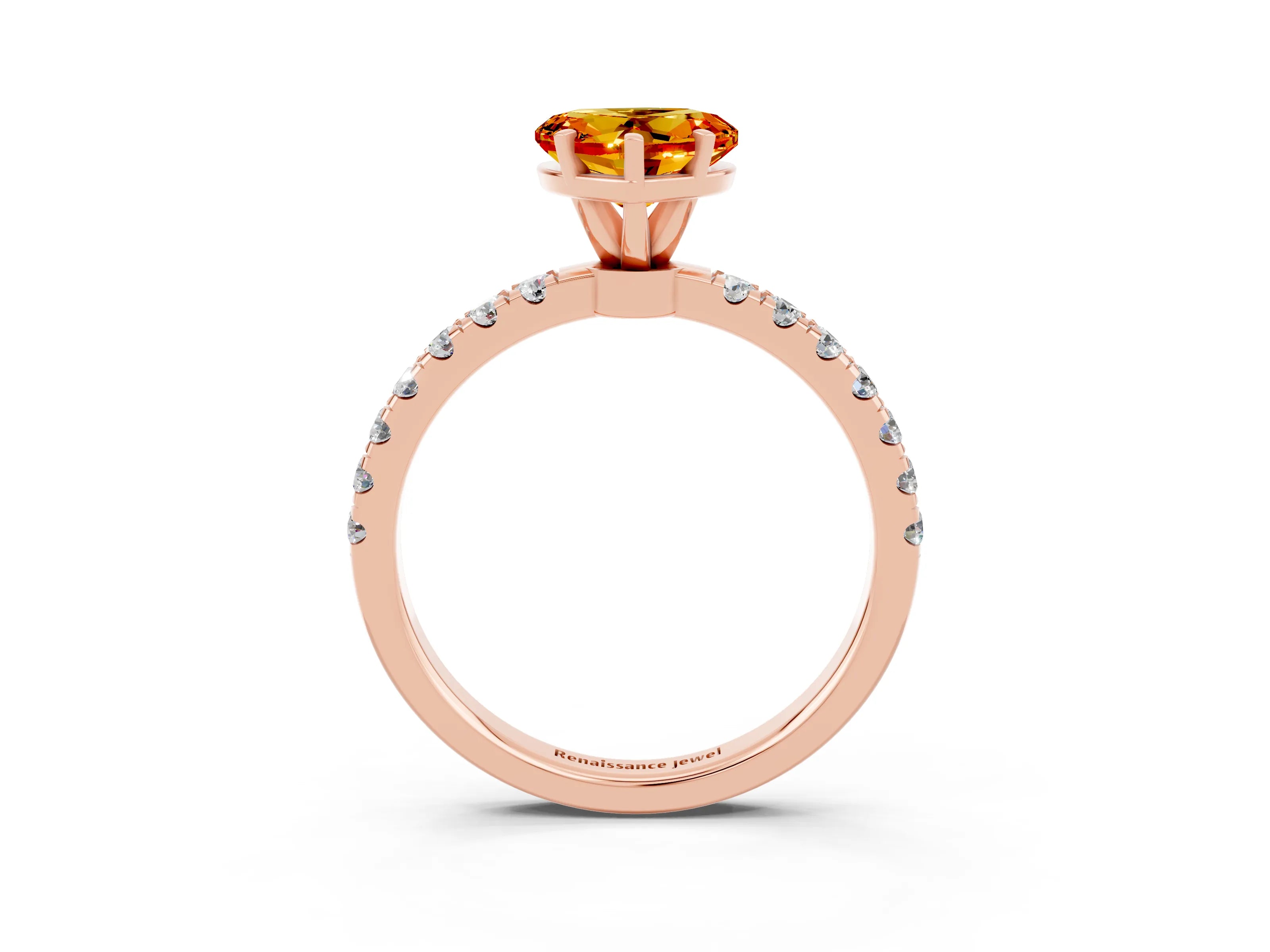 Rose gold Heart Cut Citrine Solitaire Ring with Pavé Accents and Four-Prong Setting_3