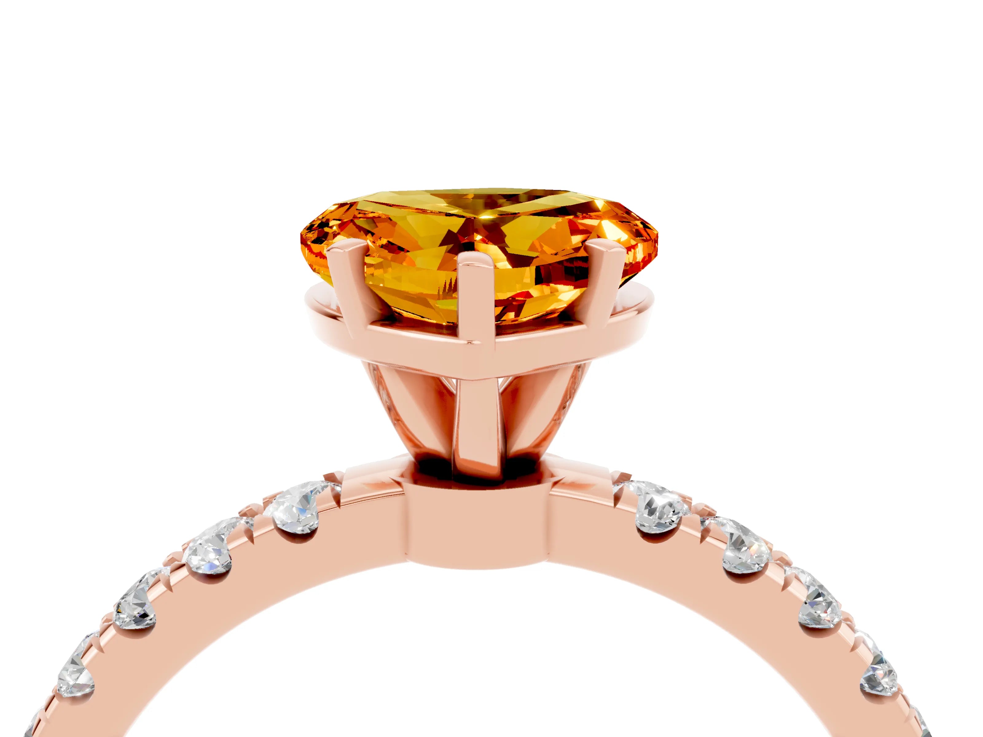 Rose gold Heart Cut Citrine Solitaire Ring with Pavé Accents and Four-Prong Setting_4