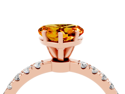 Rose gold Heart Cut Citrine Solitaire Ring with Pavé Accents and Four-Prong Setting_4