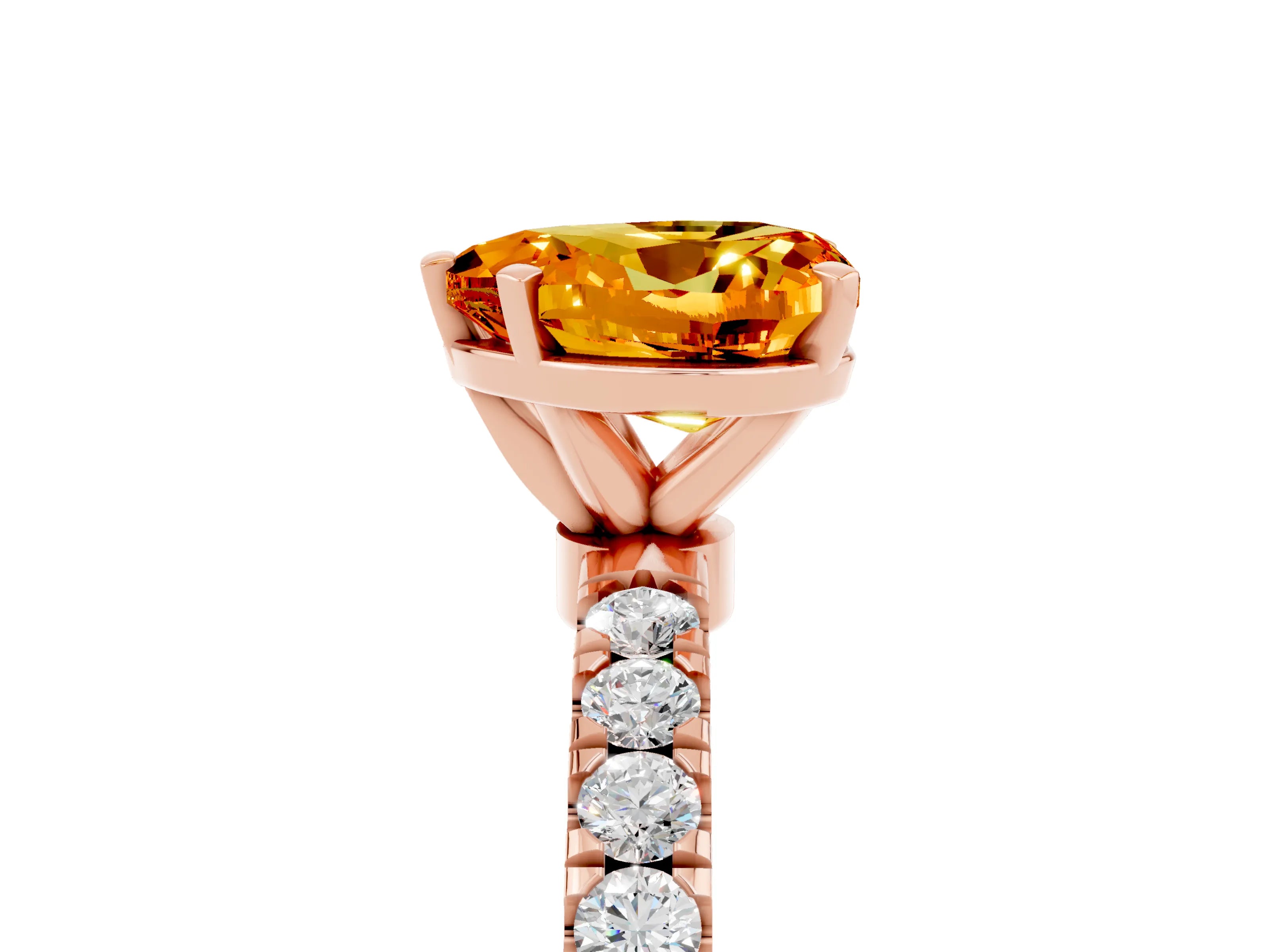 Rose gold Heart Cut Citrine Solitaire Ring with Pavé Accents and Four-Prong Setting_5