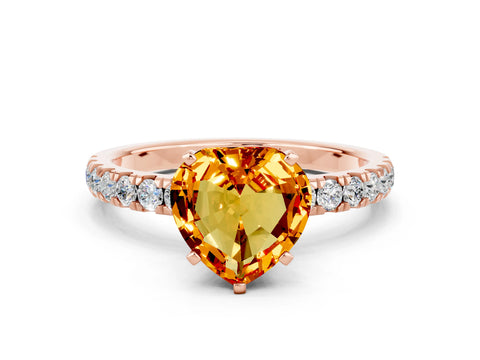 Rose gold Heart Cut Citrine Solitaire Ring with Pavé Accents and Four-Prong Setting