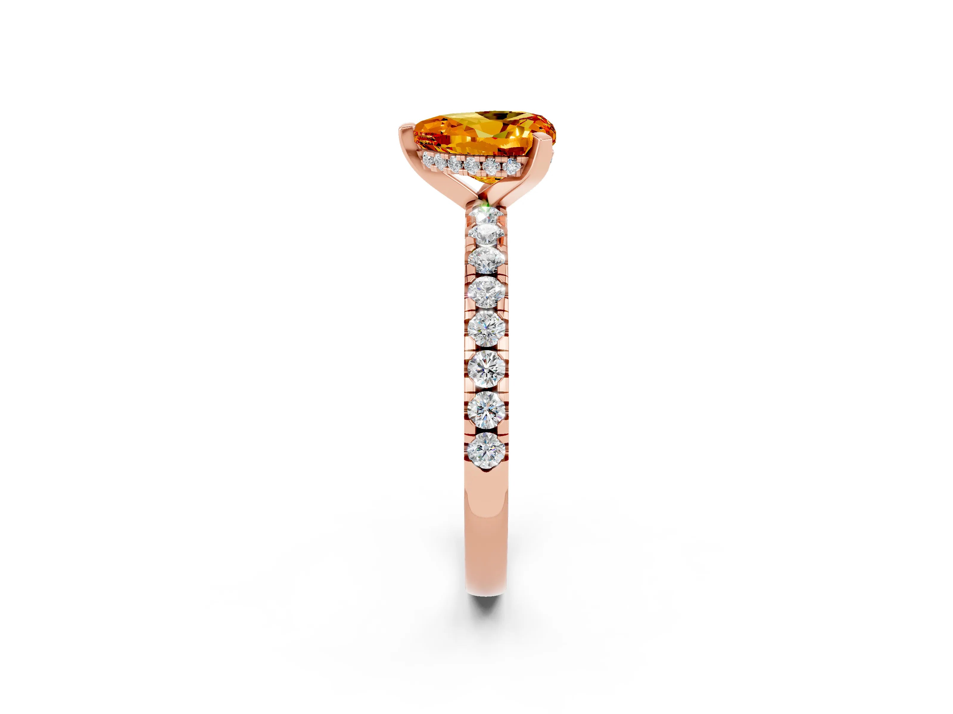 Rose gold Heart Cut Citrine Solitaire Ring with Pavé Band and Four-Prong Setting_26