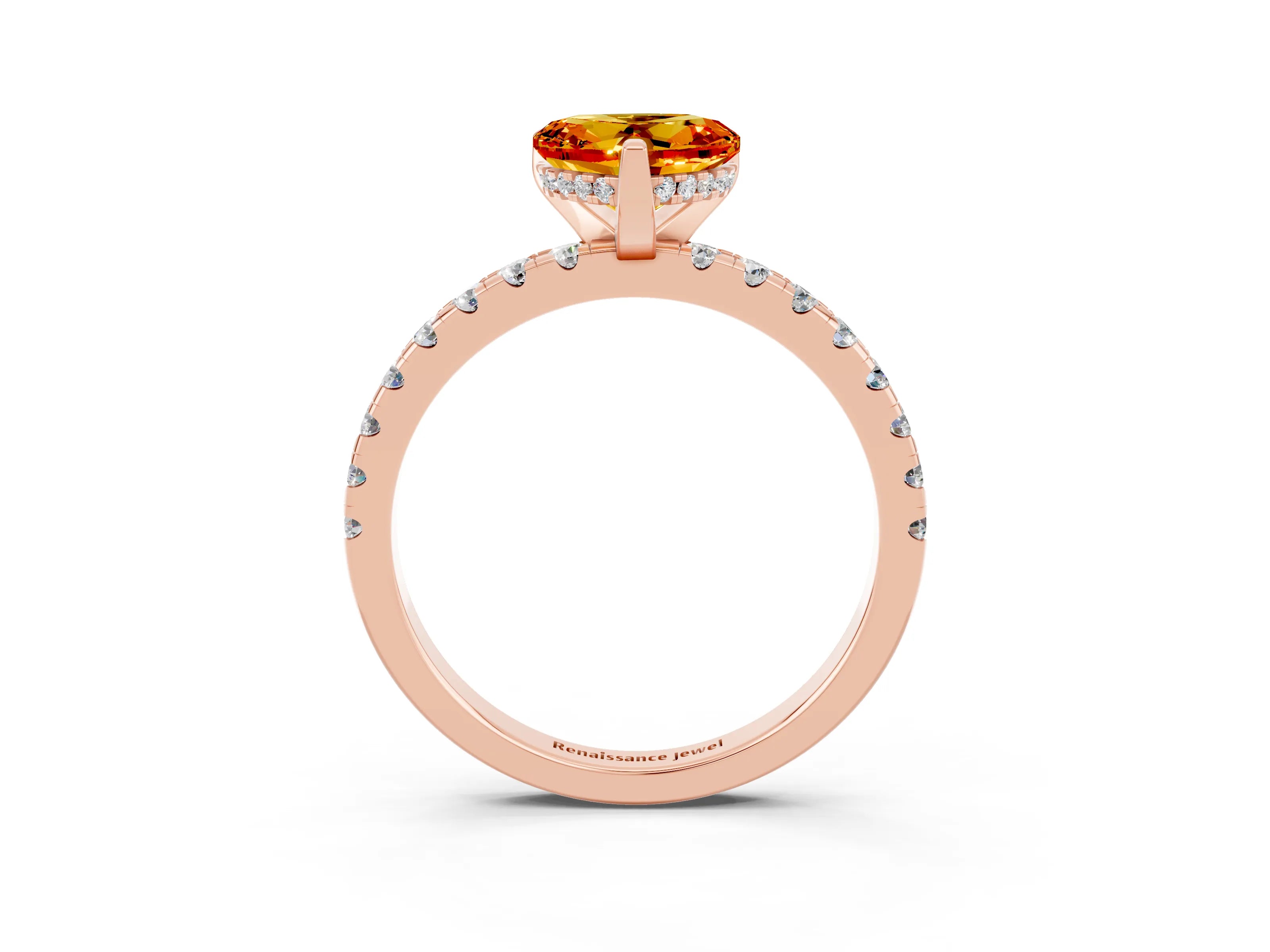 Rose gold Heart Cut Citrine Solitaire Ring with Pavé Band and Four-Prong Setting_27