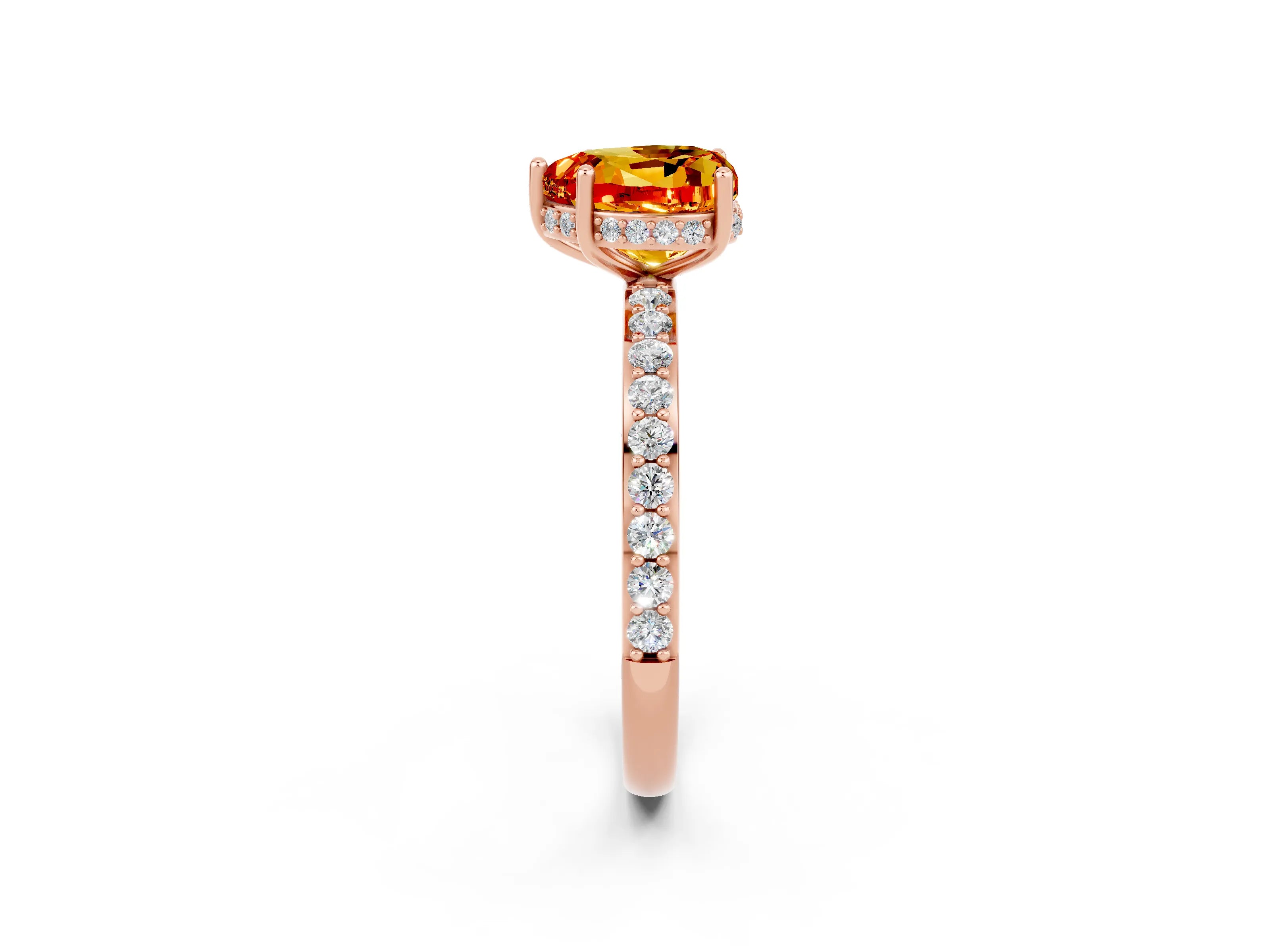 Rose gold Heart Cut Citrine Solitaire Ring with Pavé Band and Hidden Halo_14