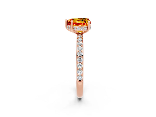 Rose gold Heart Cut Citrine Solitaire Ring with Pavé Band and Hidden Halo