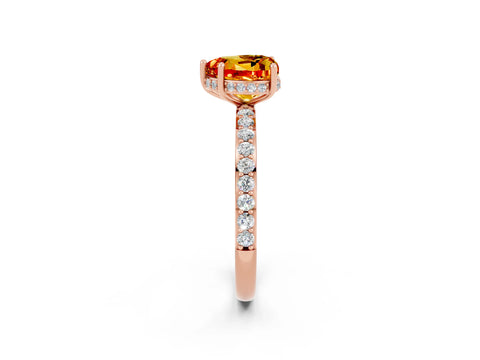 Rose gold Heart Cut Citrine Solitaire Ring with Pavé Band and Hidden Halo_14