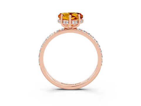 Rose gold Heart Cut Citrine Solitaire Ring with Pavé Band and Hidden Halo_15