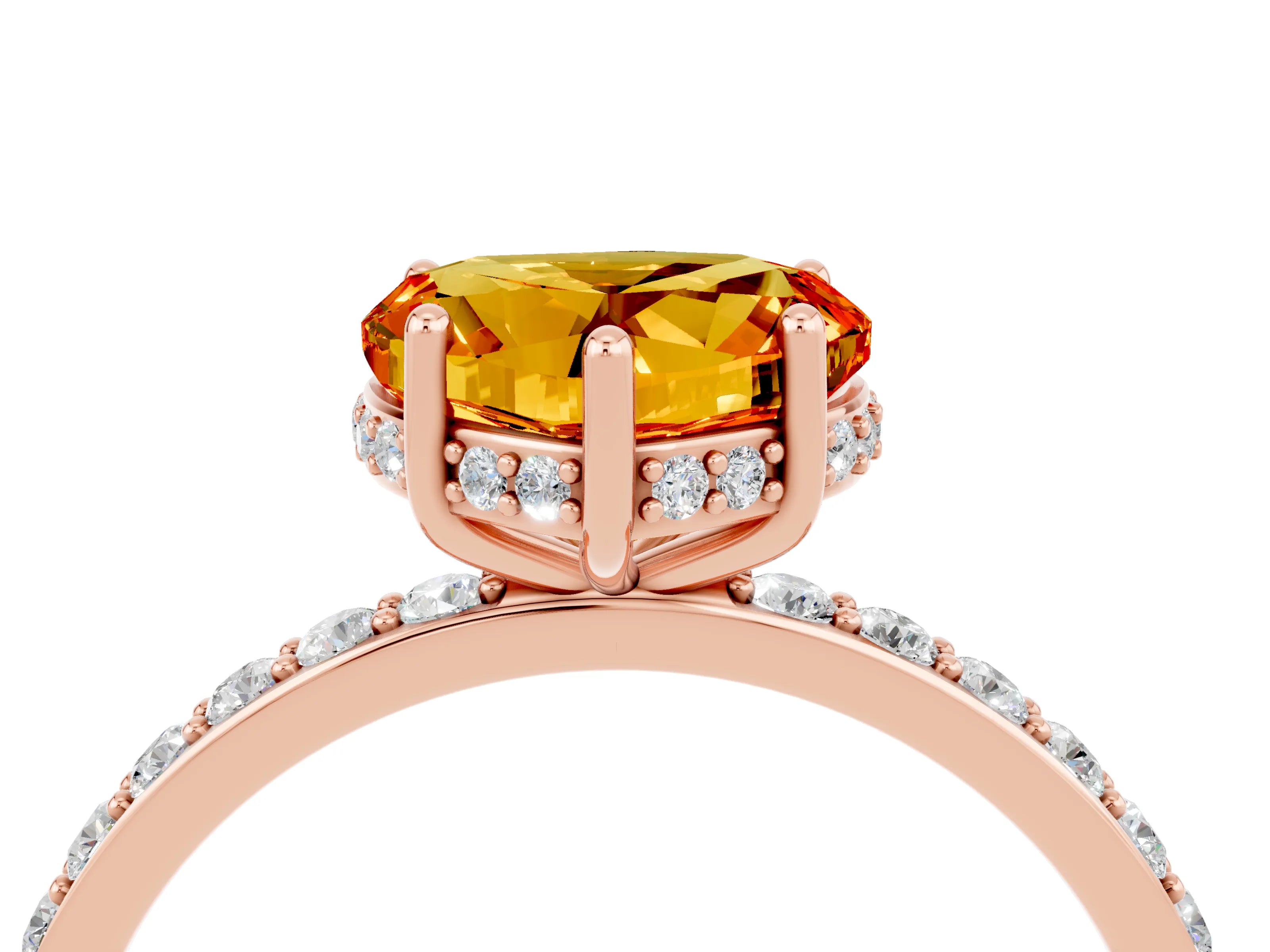 Rose gold Heart Cut Citrine Solitaire Ring with Pavé Band and Hidden Halo_16