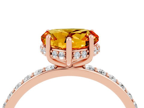 Rose gold Heart Cut Citrine Solitaire Ring with Pavé Band and Hidden Halo_16