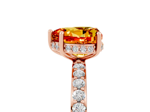Rose gold Heart Cut Citrine Solitaire Ring with Pavé Band and Hidden Halo_17