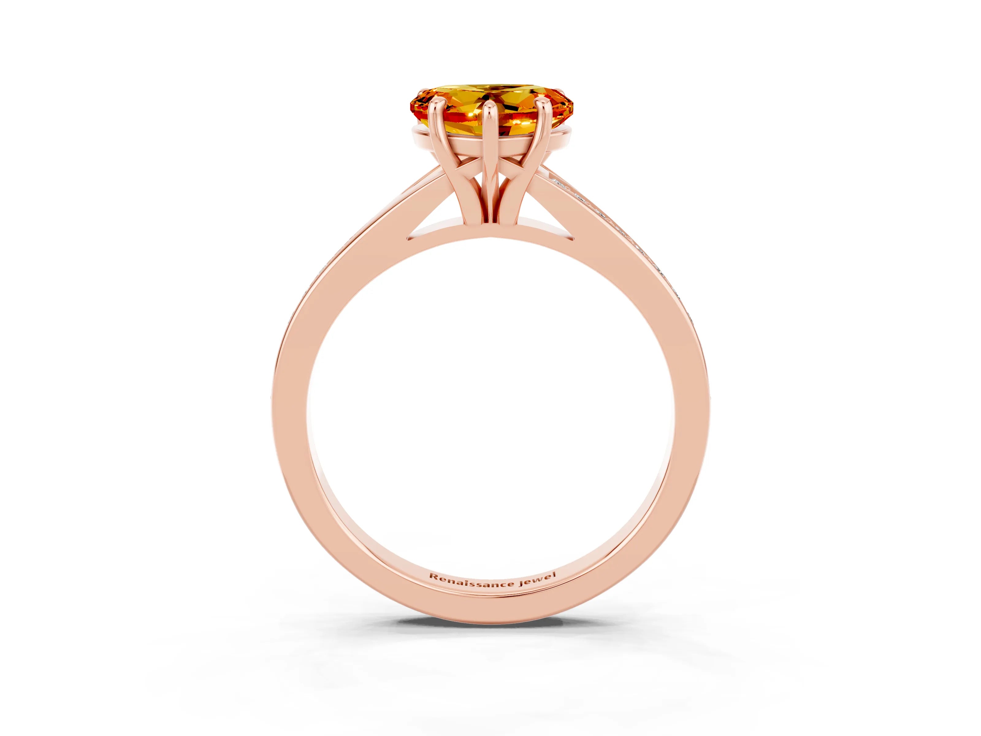 Rose gold Heart Cut Citrine Solitaire Ring with Pavé Band and Prong Setting_15