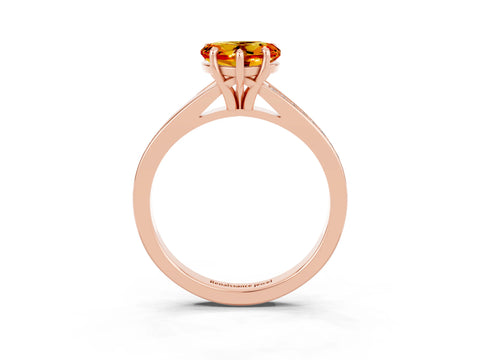 Rose gold Heart Cut Citrine Solitaire Ring with Pavé Band and Prong Setting_15