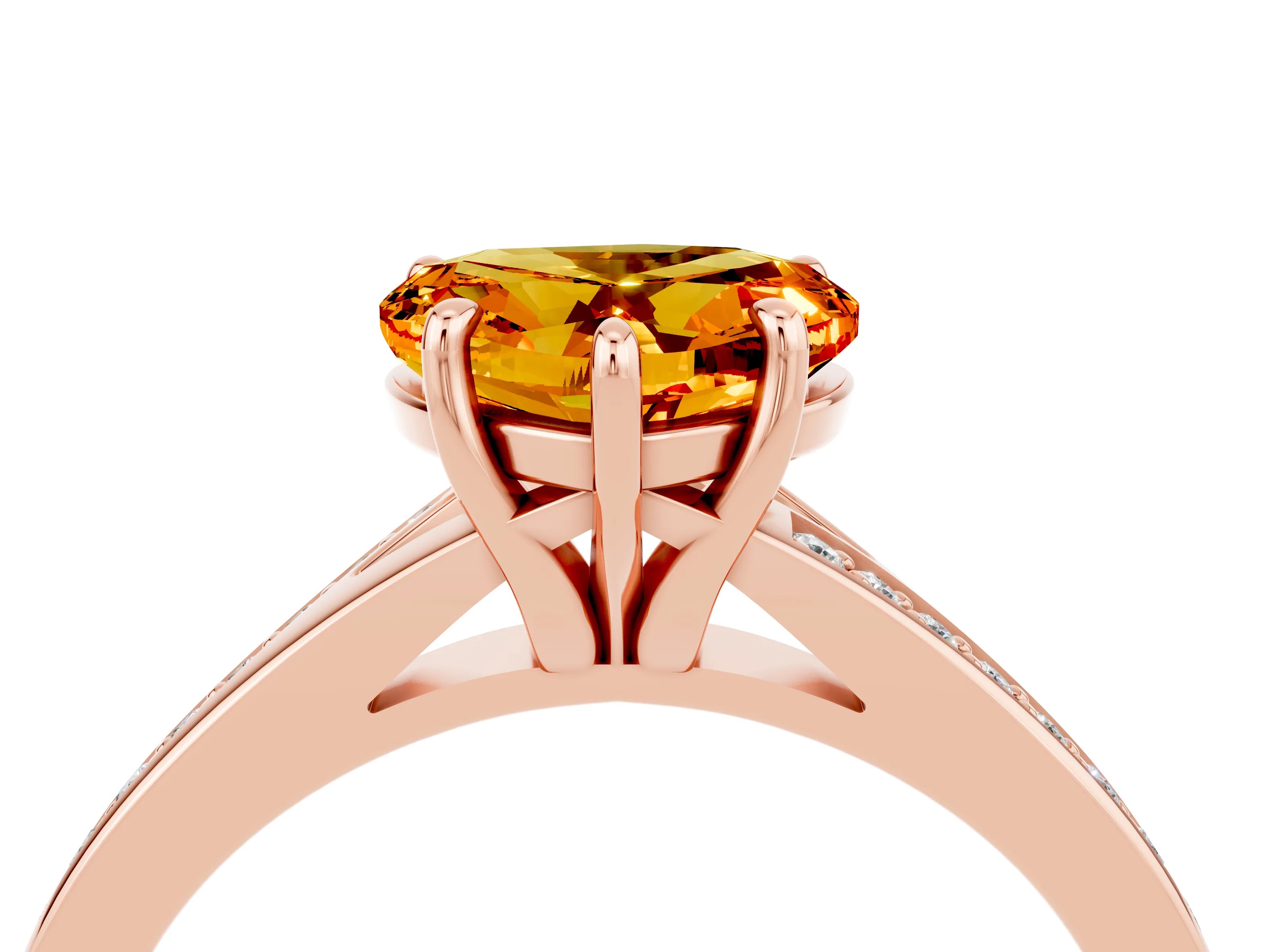 Rose gold Heart Cut Citrine Solitaire Ring with Pavé Band and Prong Setting_16