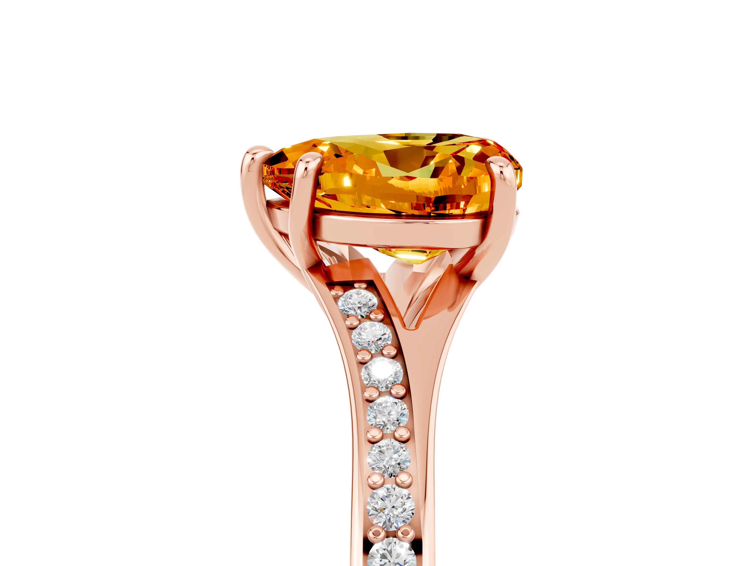 Rose gold Heart Cut Citrine Solitaire Ring with Pavé Band and Prong Setting_17