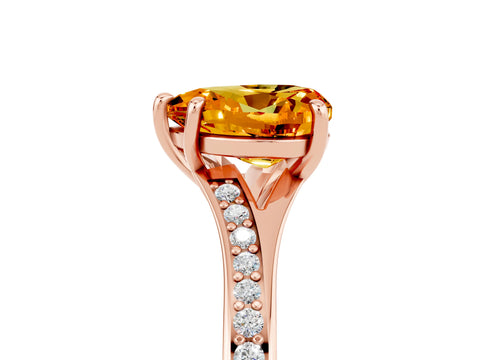 Rose gold Heart Cut Citrine Solitaire Ring with Pavé Band and Prong Setting_17