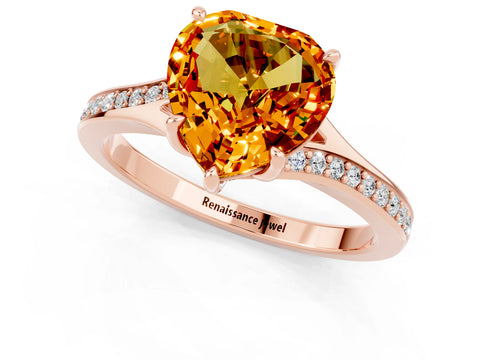 Rose gold Heart Cut Citrine Solitaire Ring with Pavé Band and Prong Setting_1