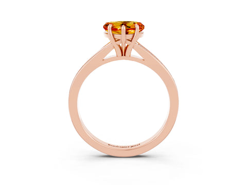 Rose gold Heart Cut Citrine Solitaire Ring with Pavé Band and Prong Setting_3