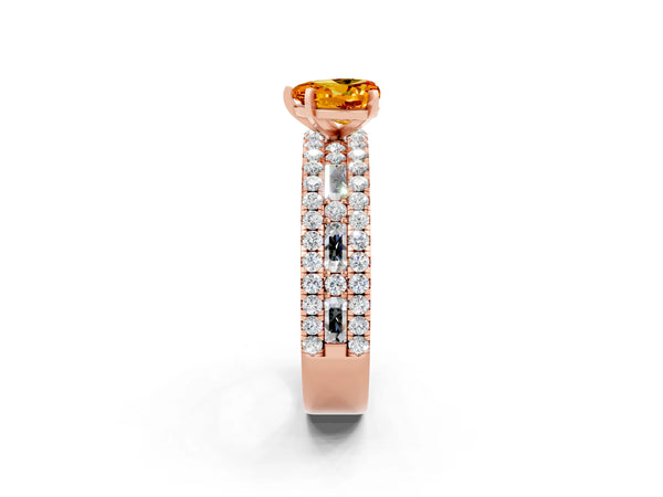 Rose gold Heart Cut Citrine Solitaire Ring with Pavé and Channel Set Band