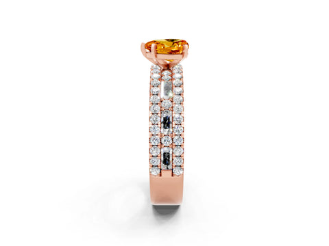 Rose gold Heart Cut Citrine Solitaire Ring with Pavé and Channel Set Band_2