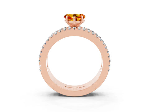 Rose gold Heart Cut Citrine Solitaire Ring with Pavé and Channel Set Band_3