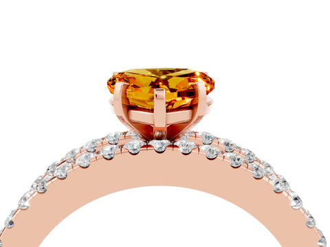 Rose gold Heart Cut Citrine Solitaire Ring with Pavé and Channel Set Band_4