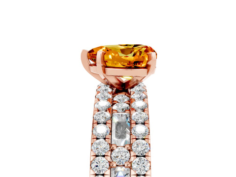 Rose gold Heart Cut Citrine Solitaire Ring with Pavé and Channel Set Band_5