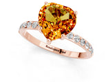 Rose gold Heart Cut Citrine Solitaire Ring with Pave Band and Four Prong Setting_25