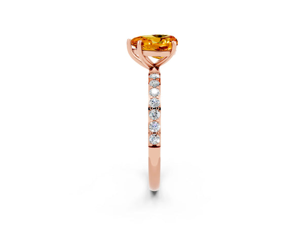 Rose gold Heart Cut Citrine Solitaire Ring with Round  Pavé Band and Prong Setting
